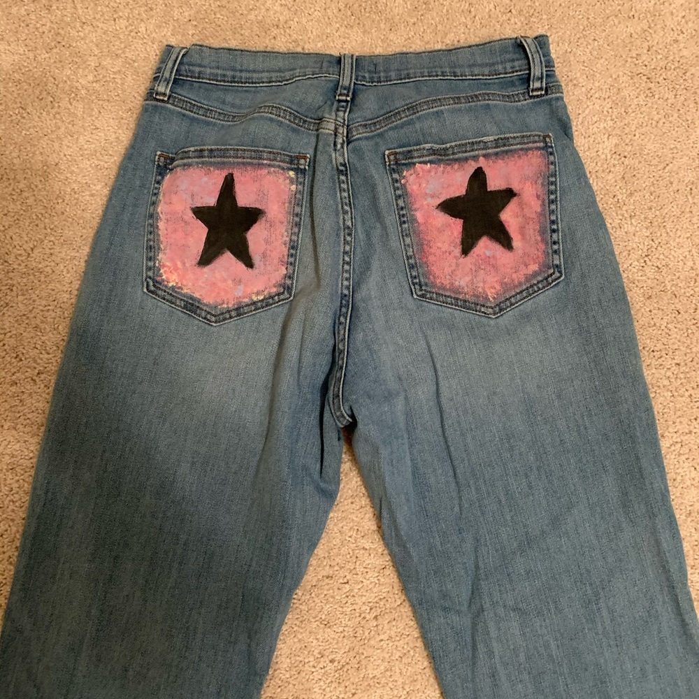 hand painted, high waisted straight leg jeans